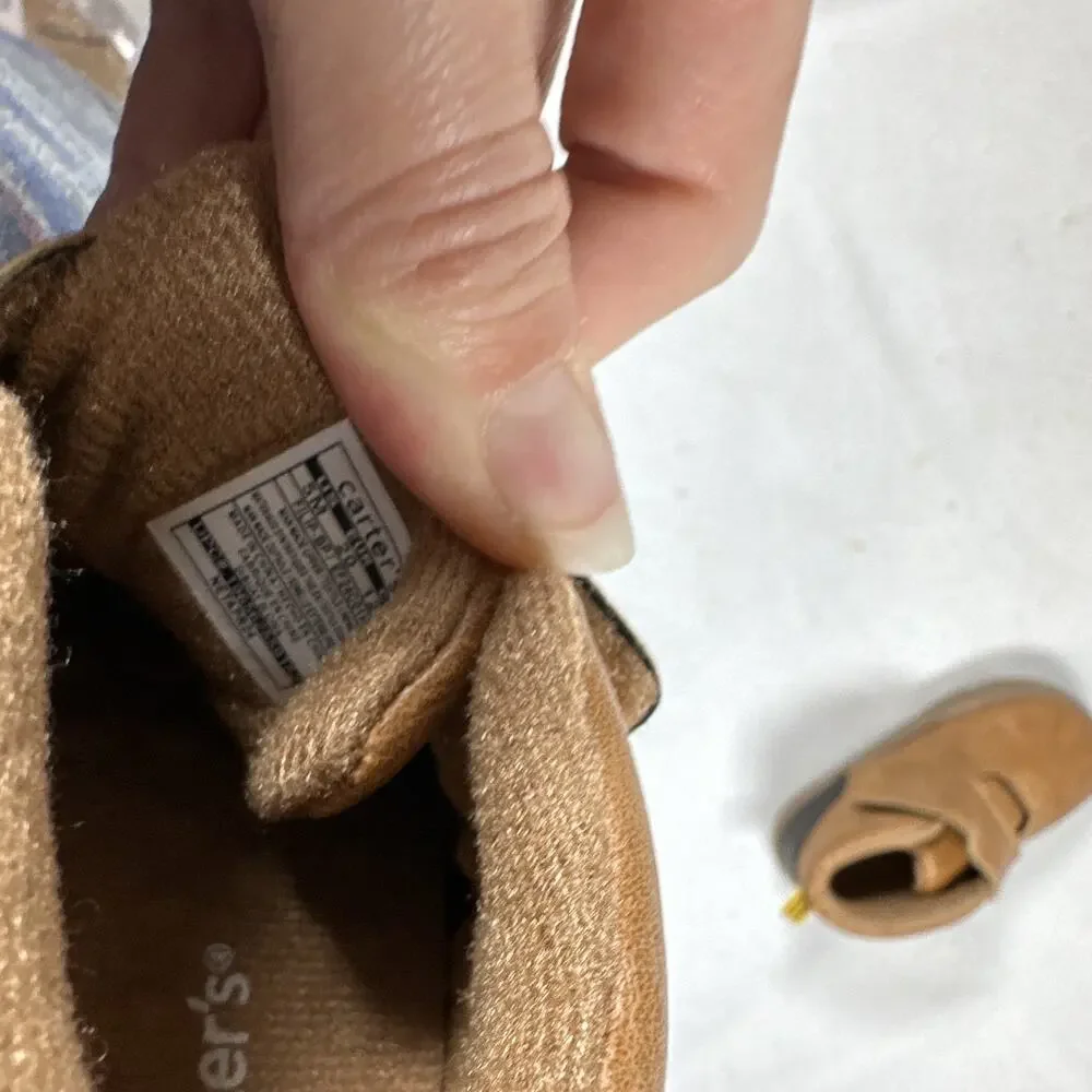 Carter's Brown Hook & Loop Strap Bootie Baby Shoes Faux Leather Rubber Sole sz4t